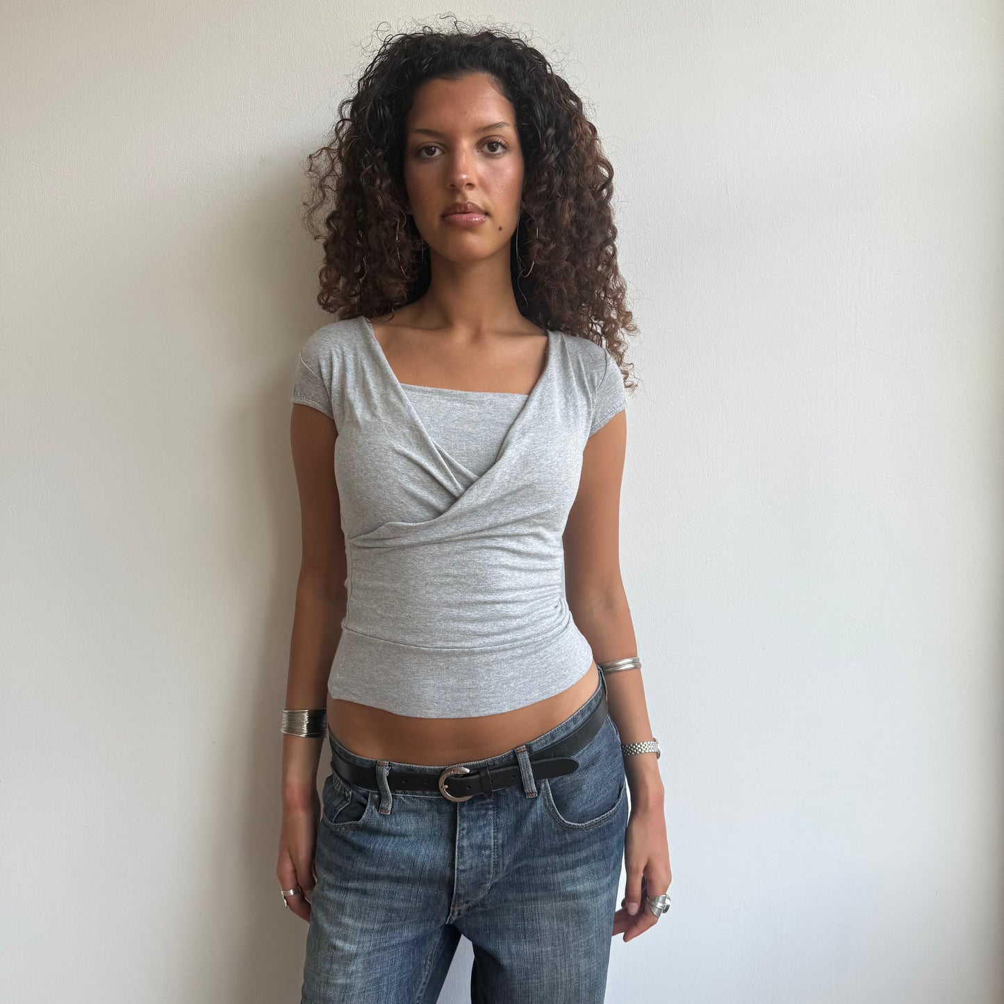 Grey wrap front top - Size S