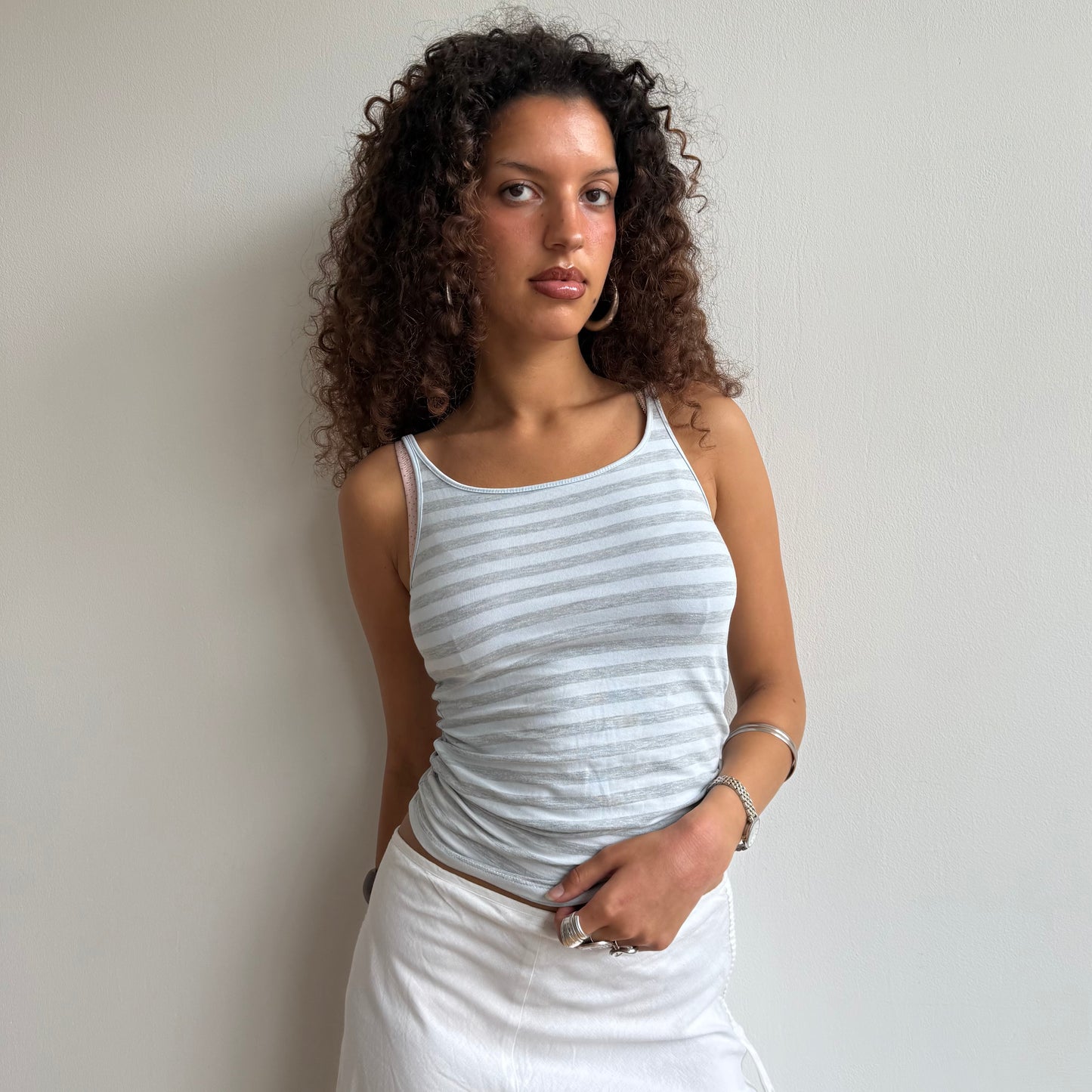 Grey + blue striped cami - Size S