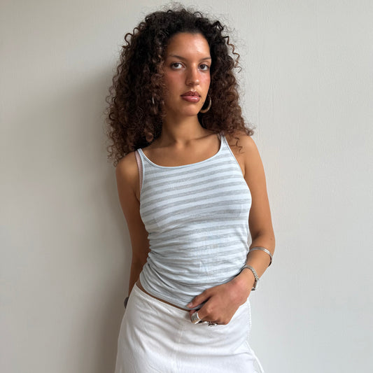 Grey + blue striped cami - Size S