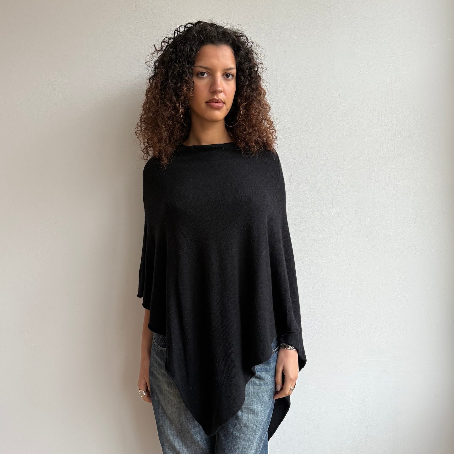 Black soft poncho - One Size