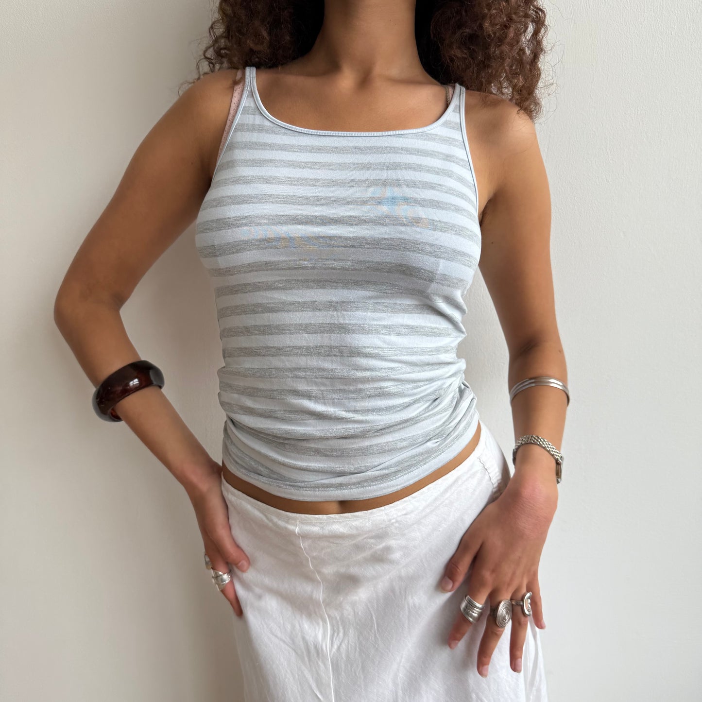 Grey + blue striped cami - Size S