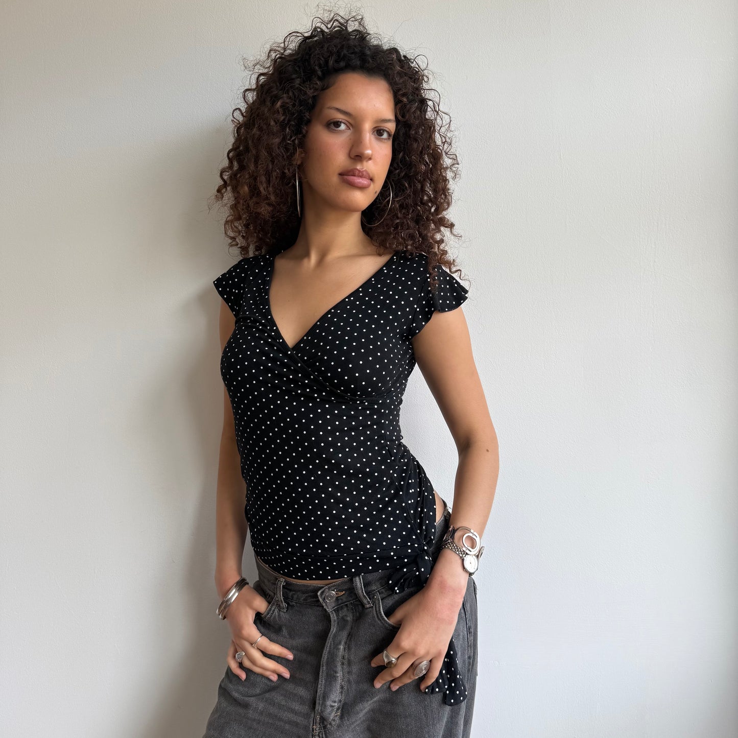 Polka dot wrap tie side top - Size M/L