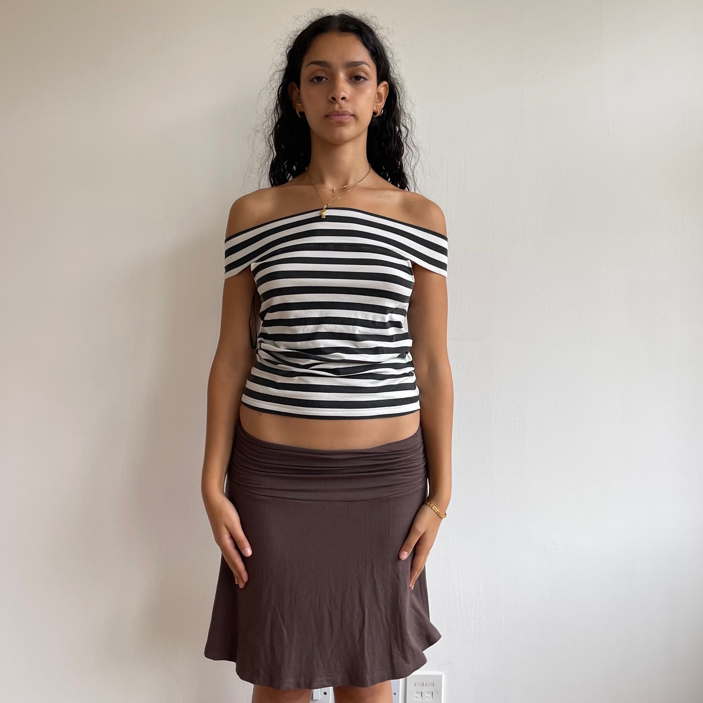 Brown ruched side skirt - Size S
