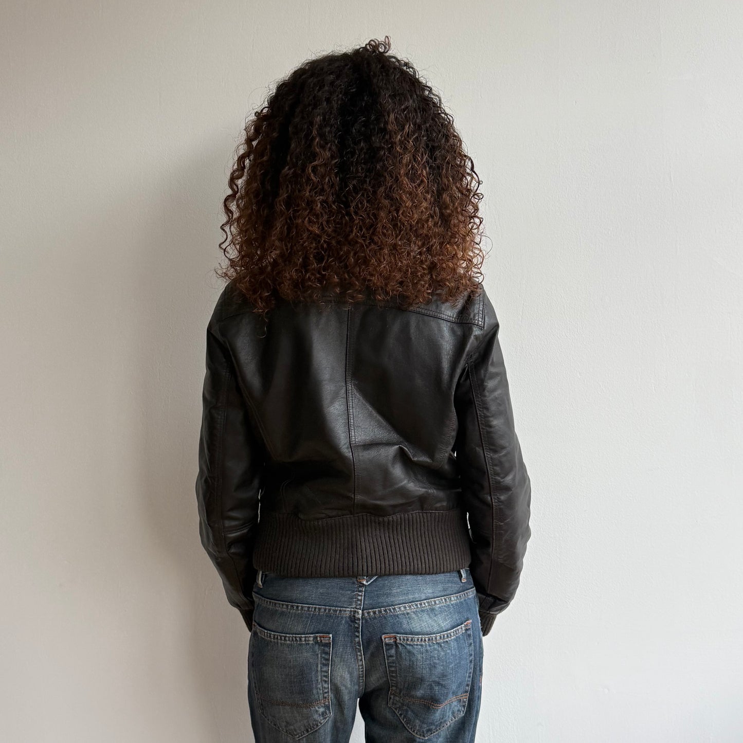 Chocolate brown leather jacket - Size M