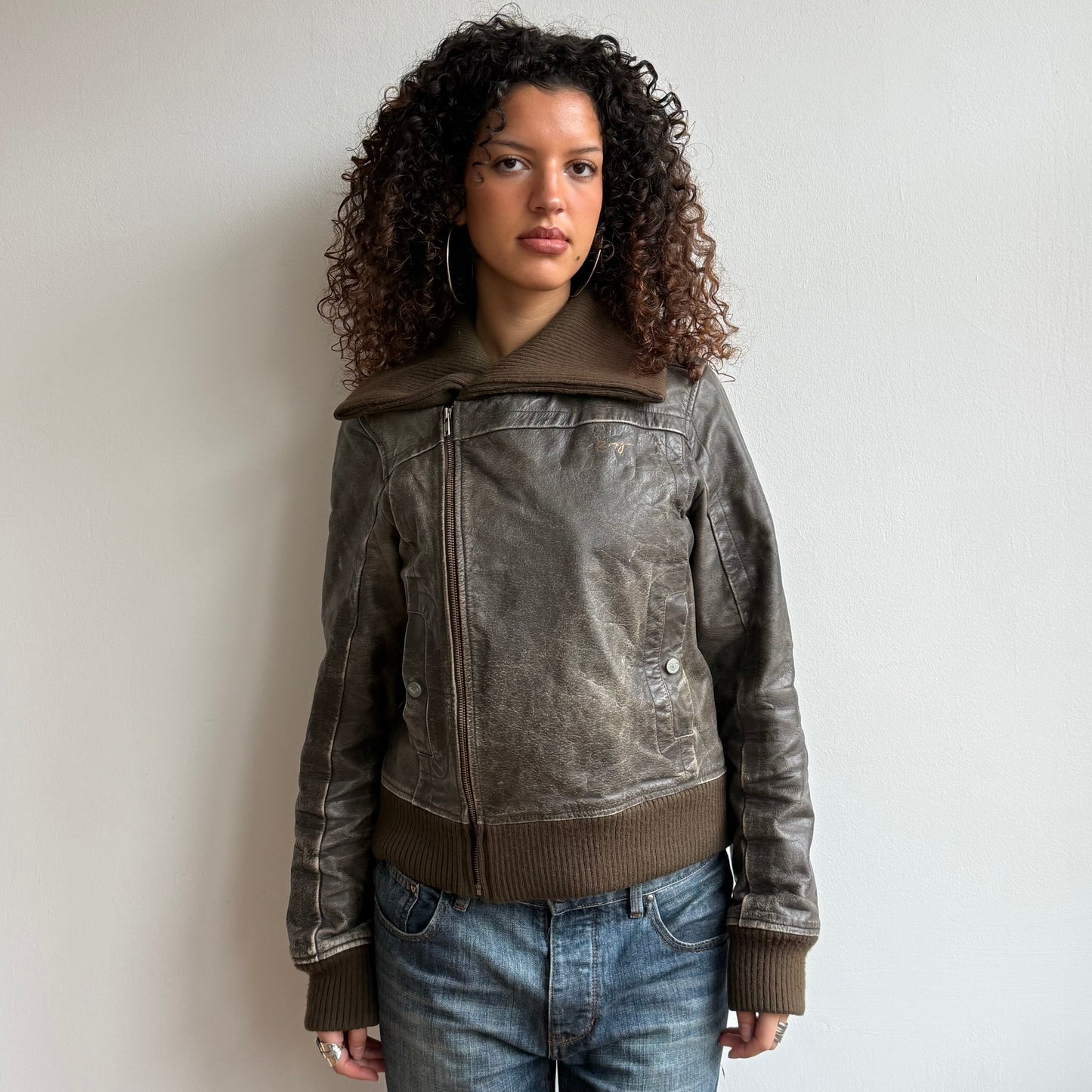 Brown asymmetric aviator bomber - Size L