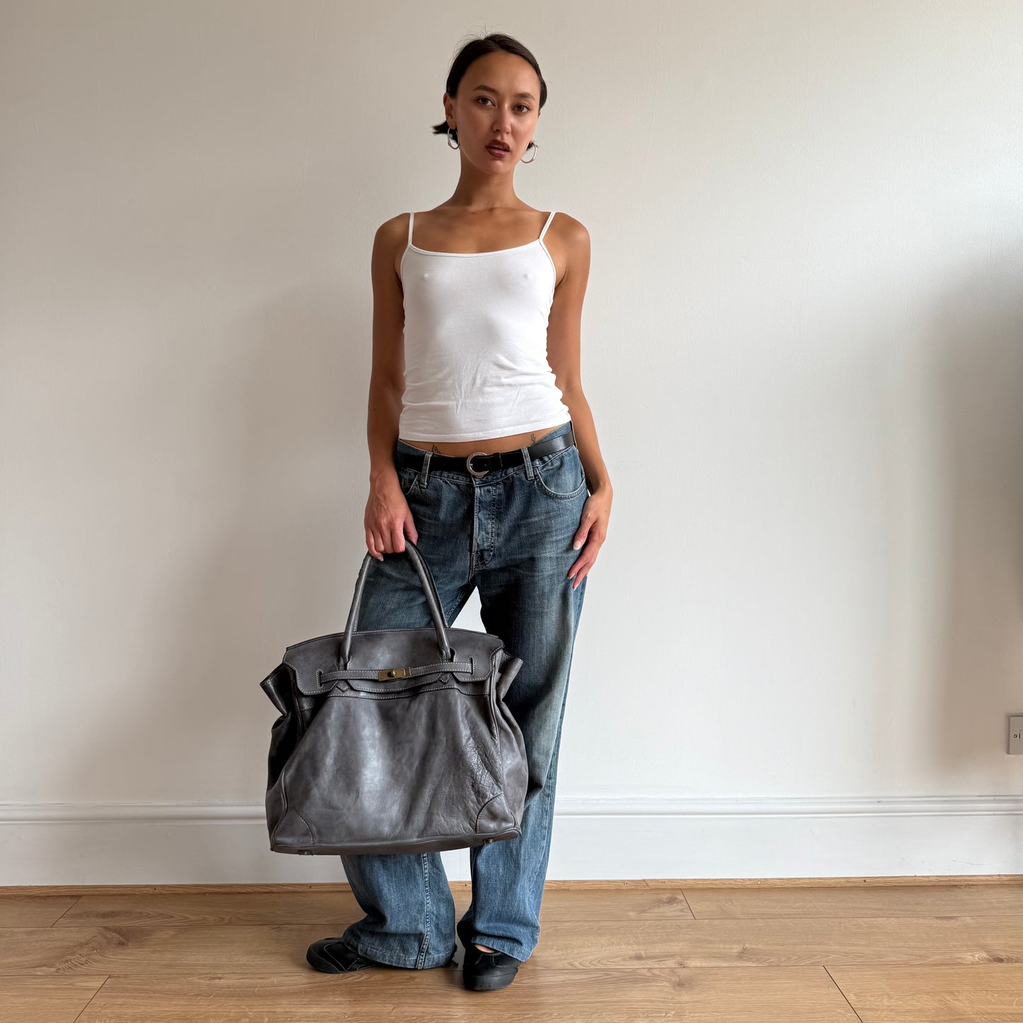 Charcoal leather ‘firkin’ bag - One Size