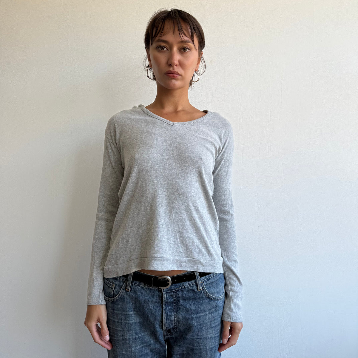 Grey hooded long sleeve top - Size M
