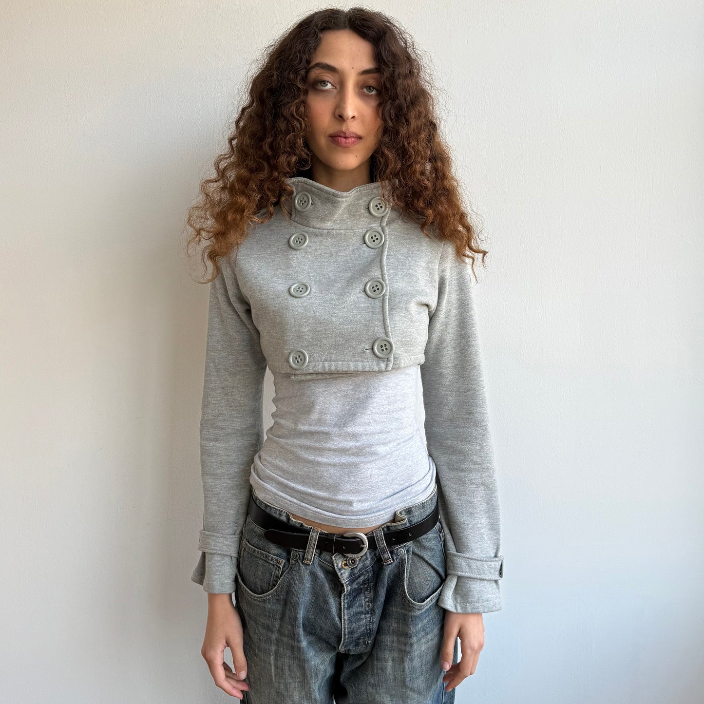 Grey cropped peacoat jumper - Size S + S/M