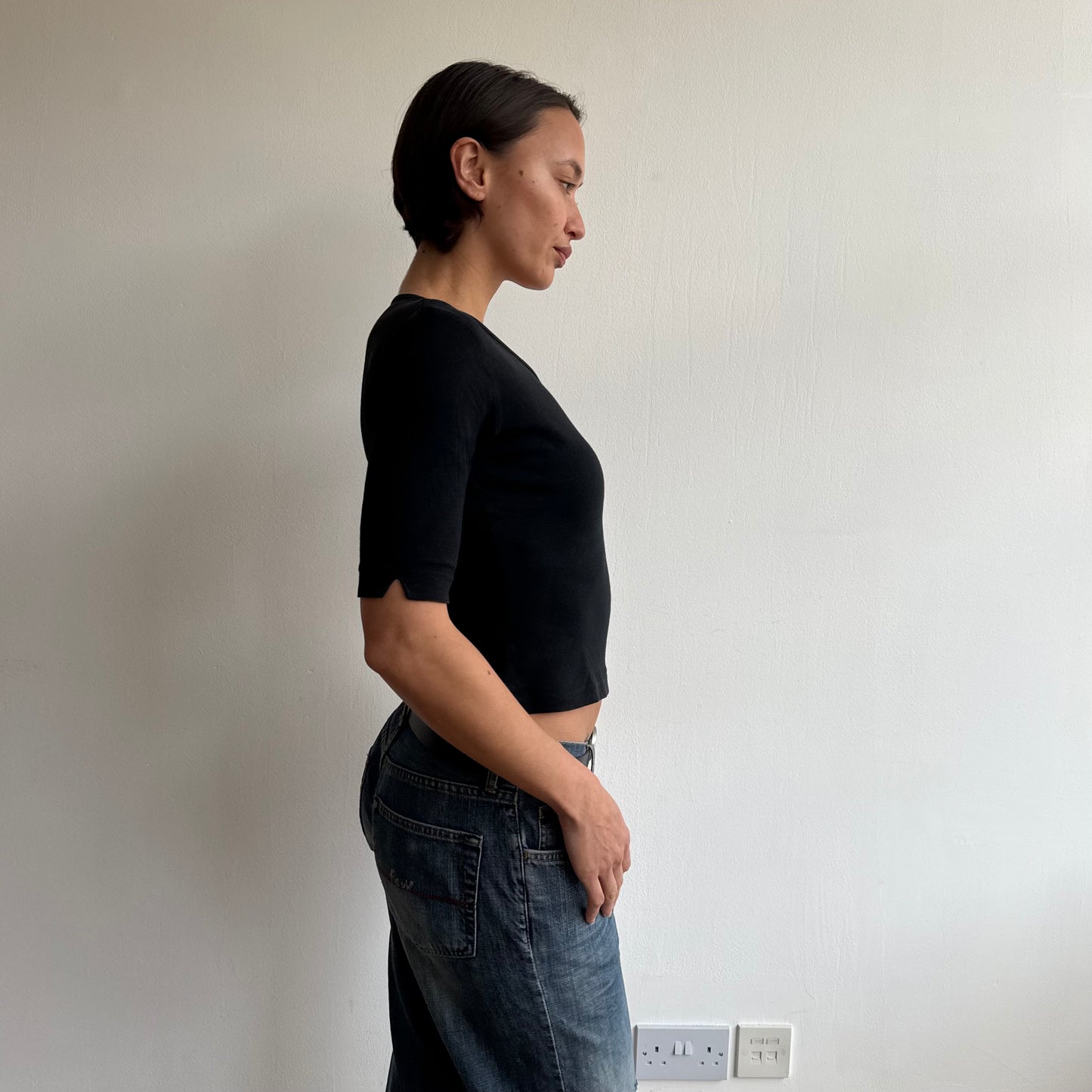 Black 3/4 length sleeve top - Size S