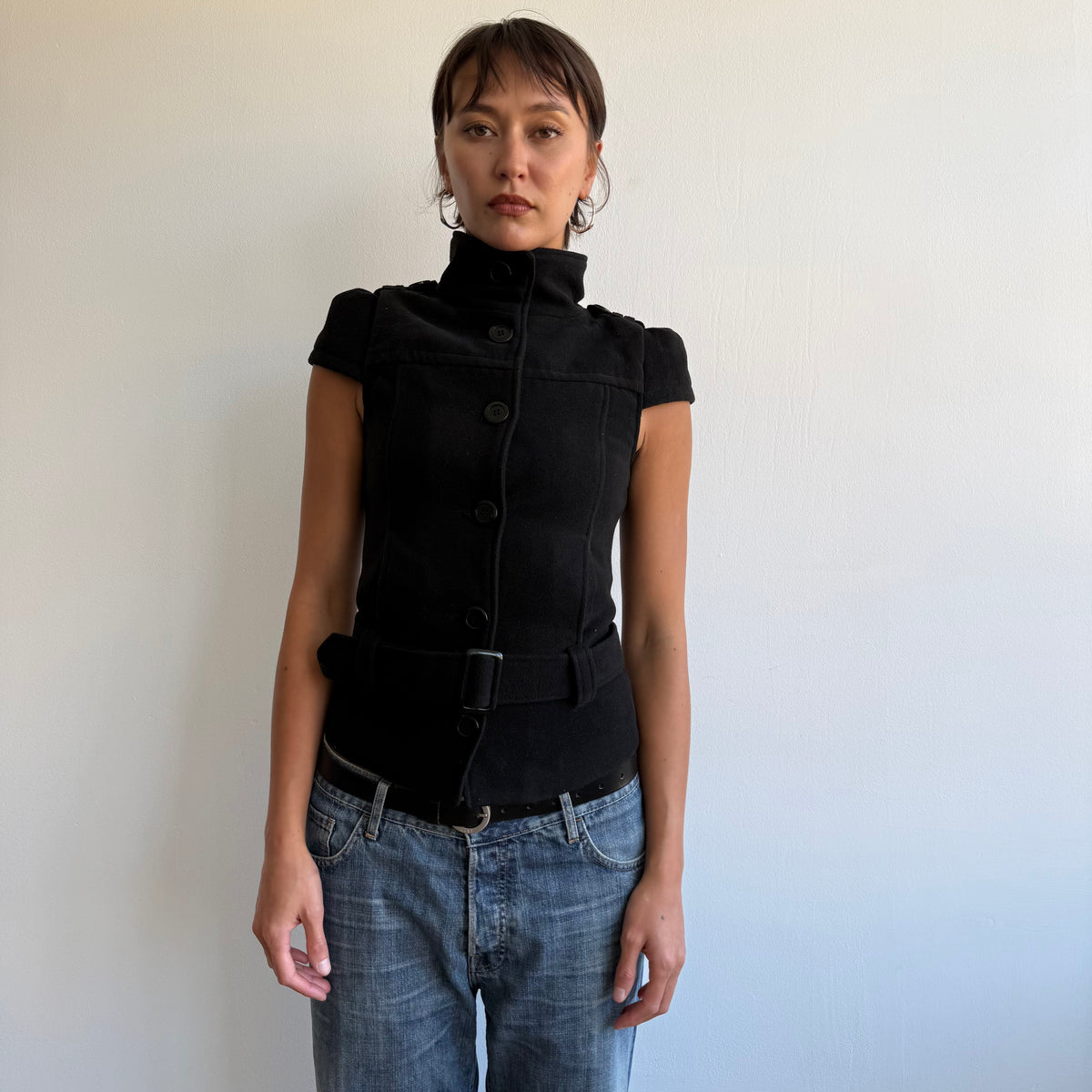 Black belt short sleeve peacoat - Size S