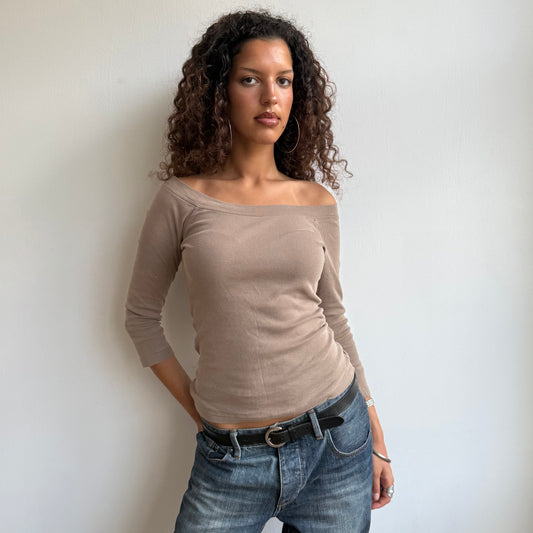 Taupe pink bardot top - Size S