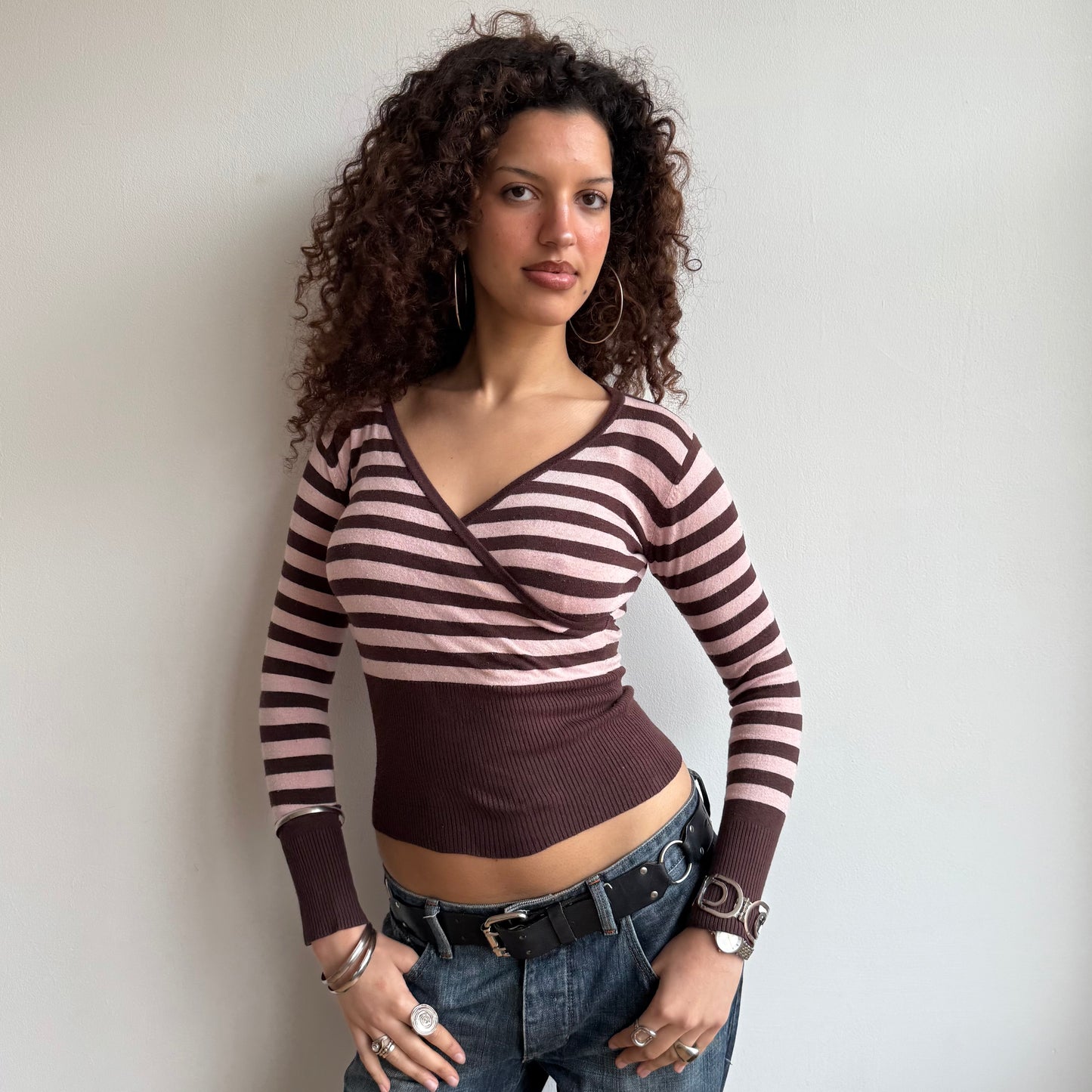 Pink and brown ballet wrap knit - Size S