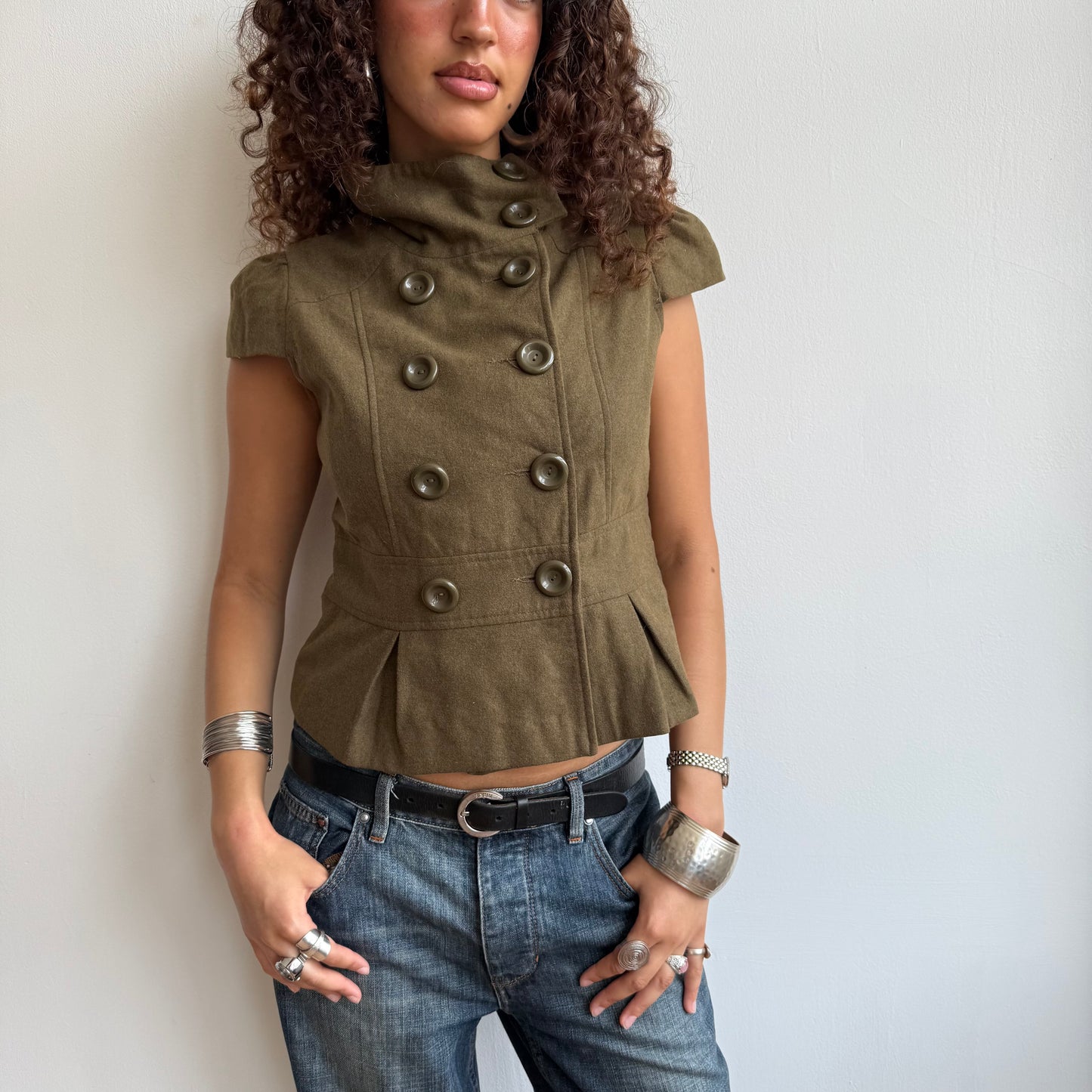 Khaki short sleeve peacoat - Size M/L