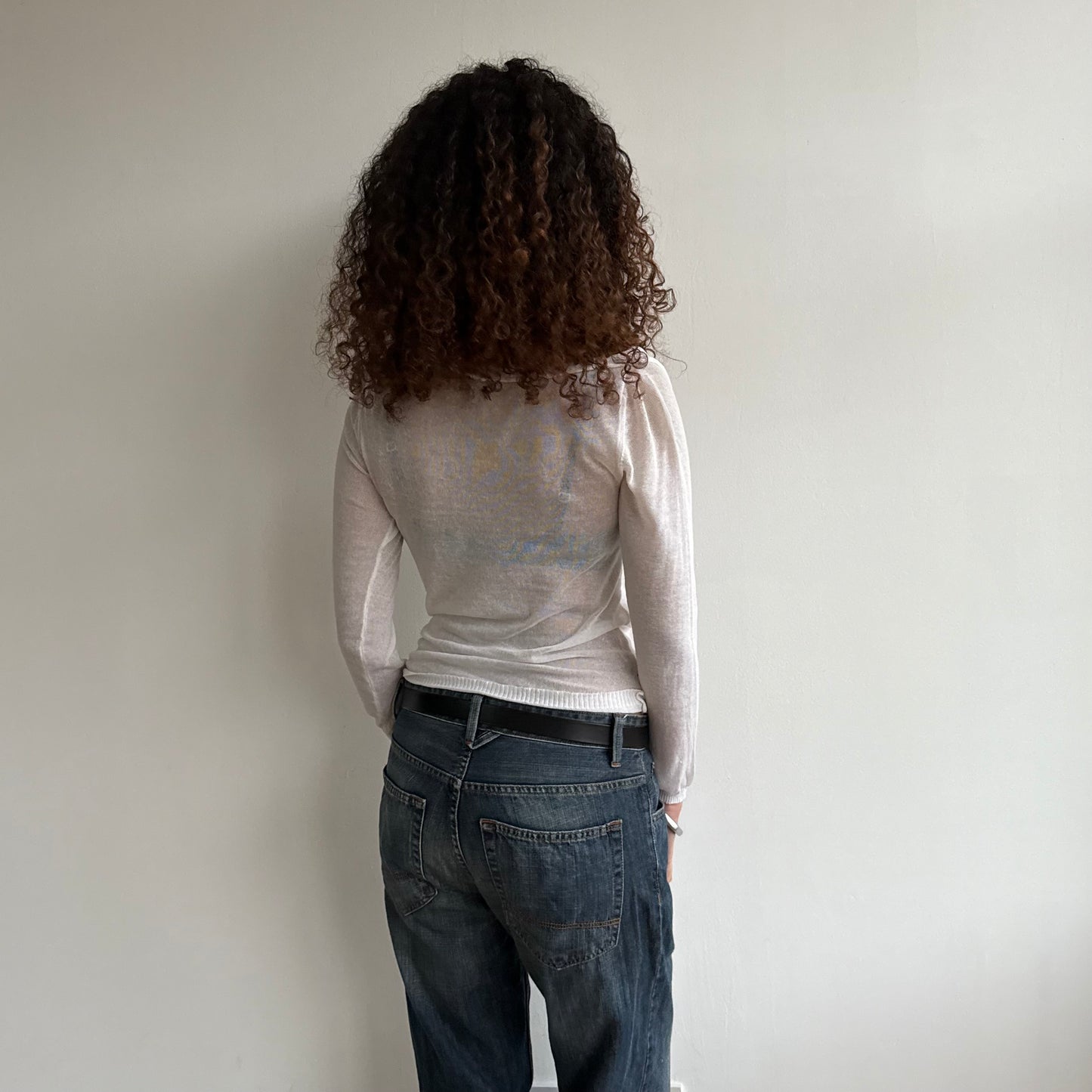 White fine knit slouchy top - Size S