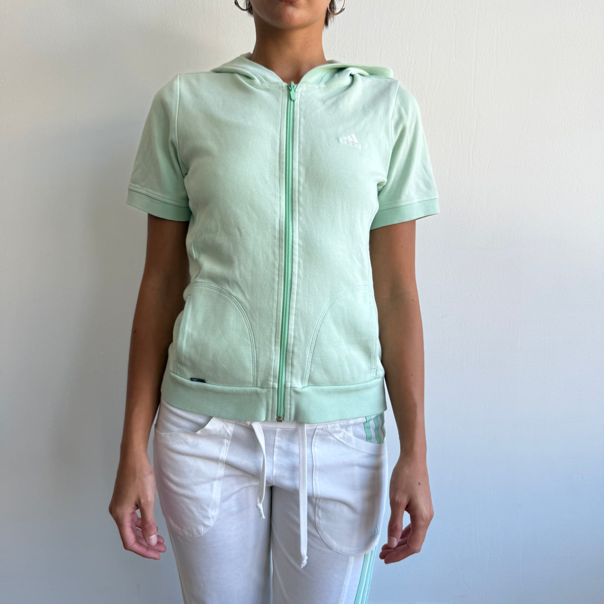White + mint Adidas flared yoga set - Size M