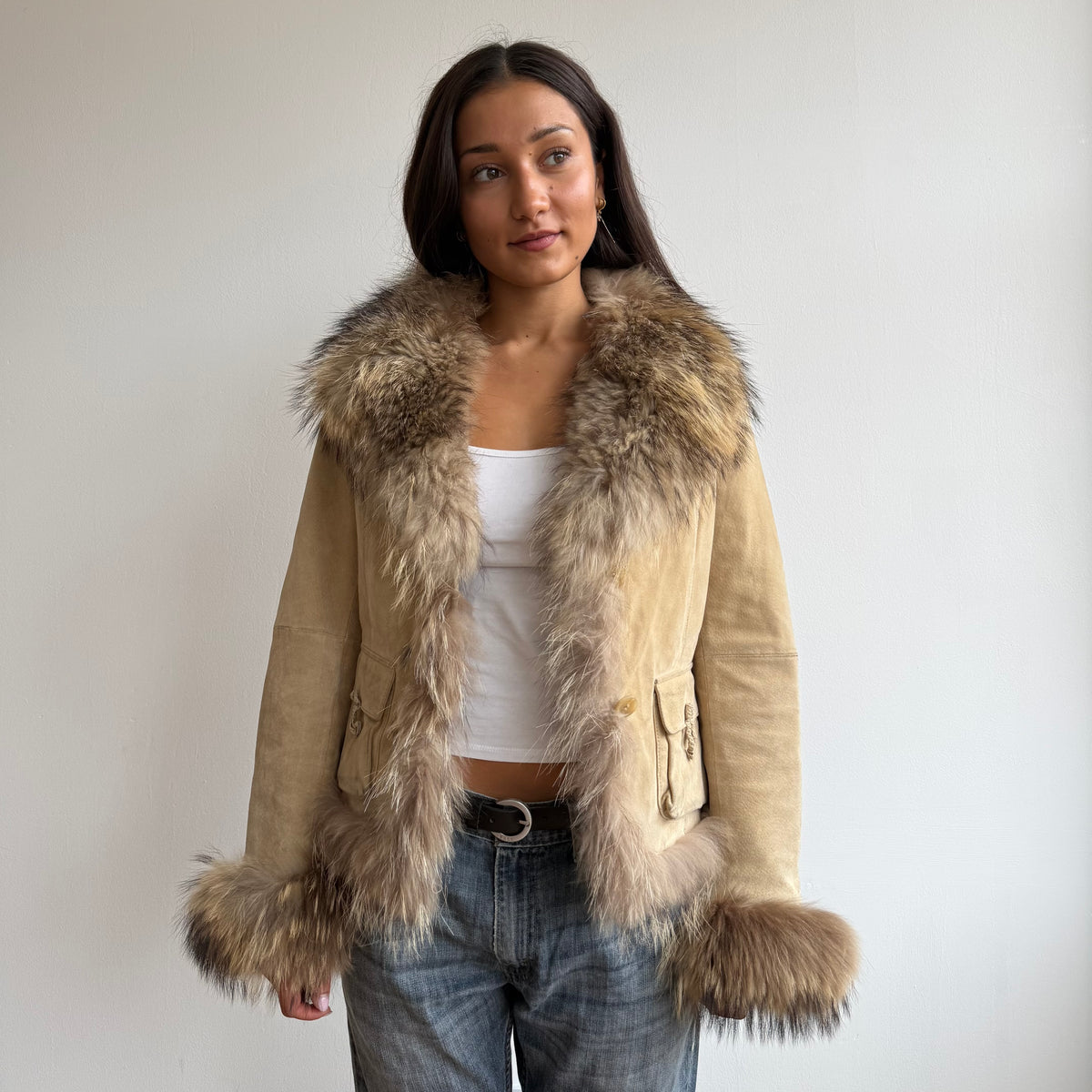 Brown leather suede afghan coat - Size M
