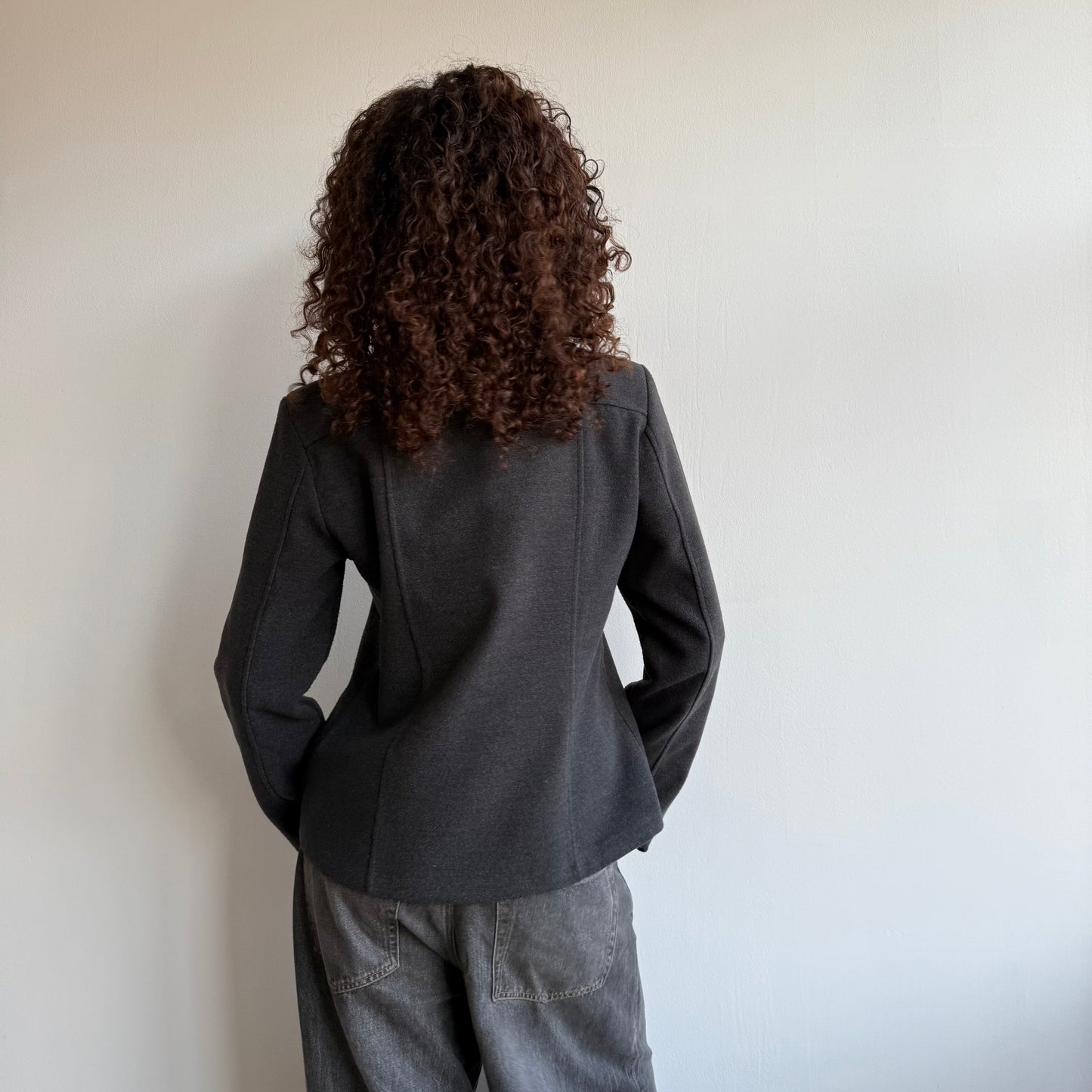 Grey button neck peacoat - Size L