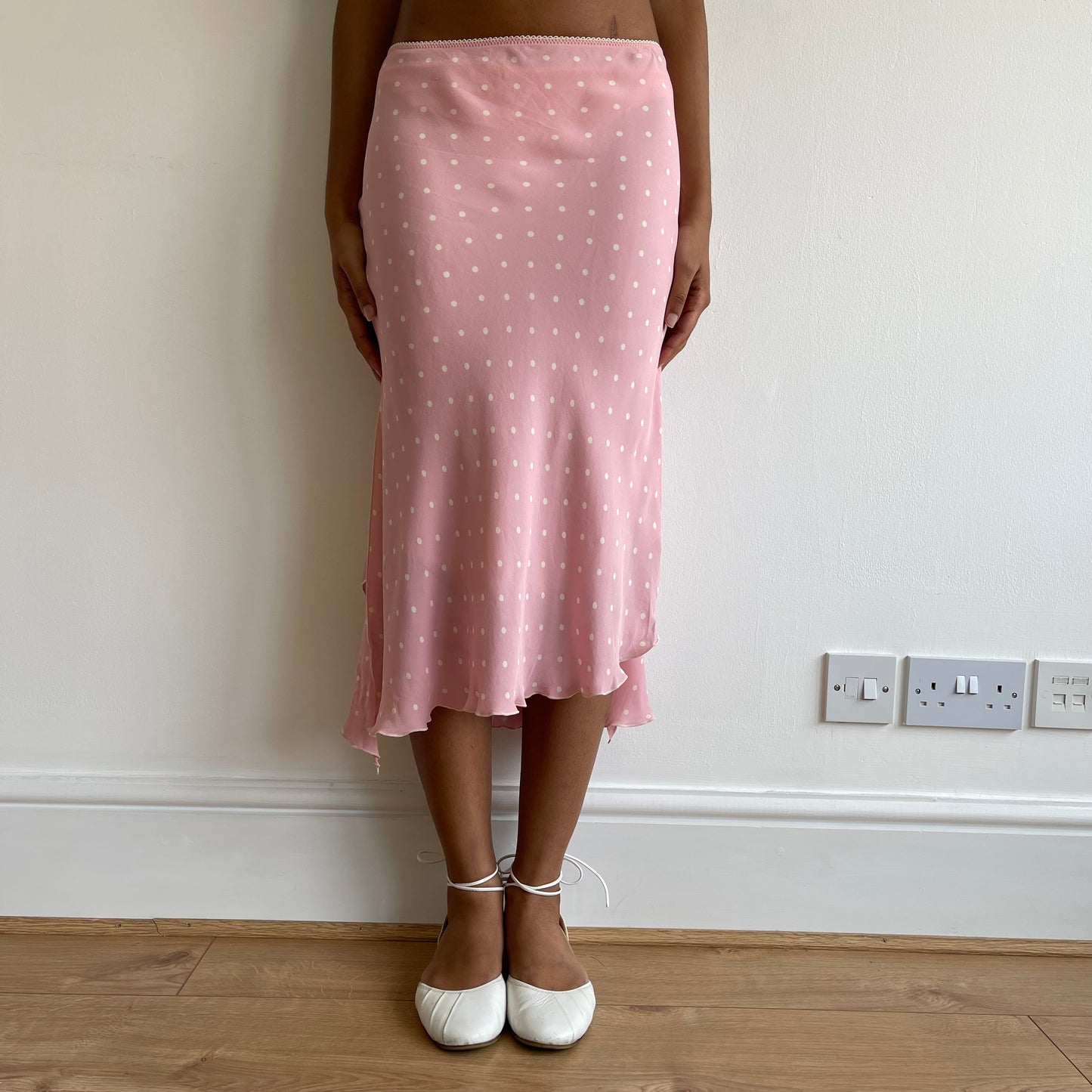 Pink polka dot midi skirt - Size S