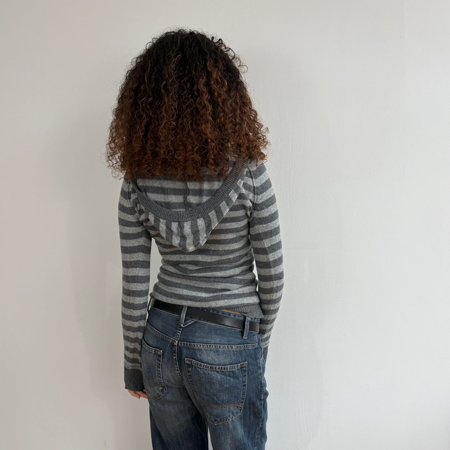 Grey striped knit hoodie - Size S