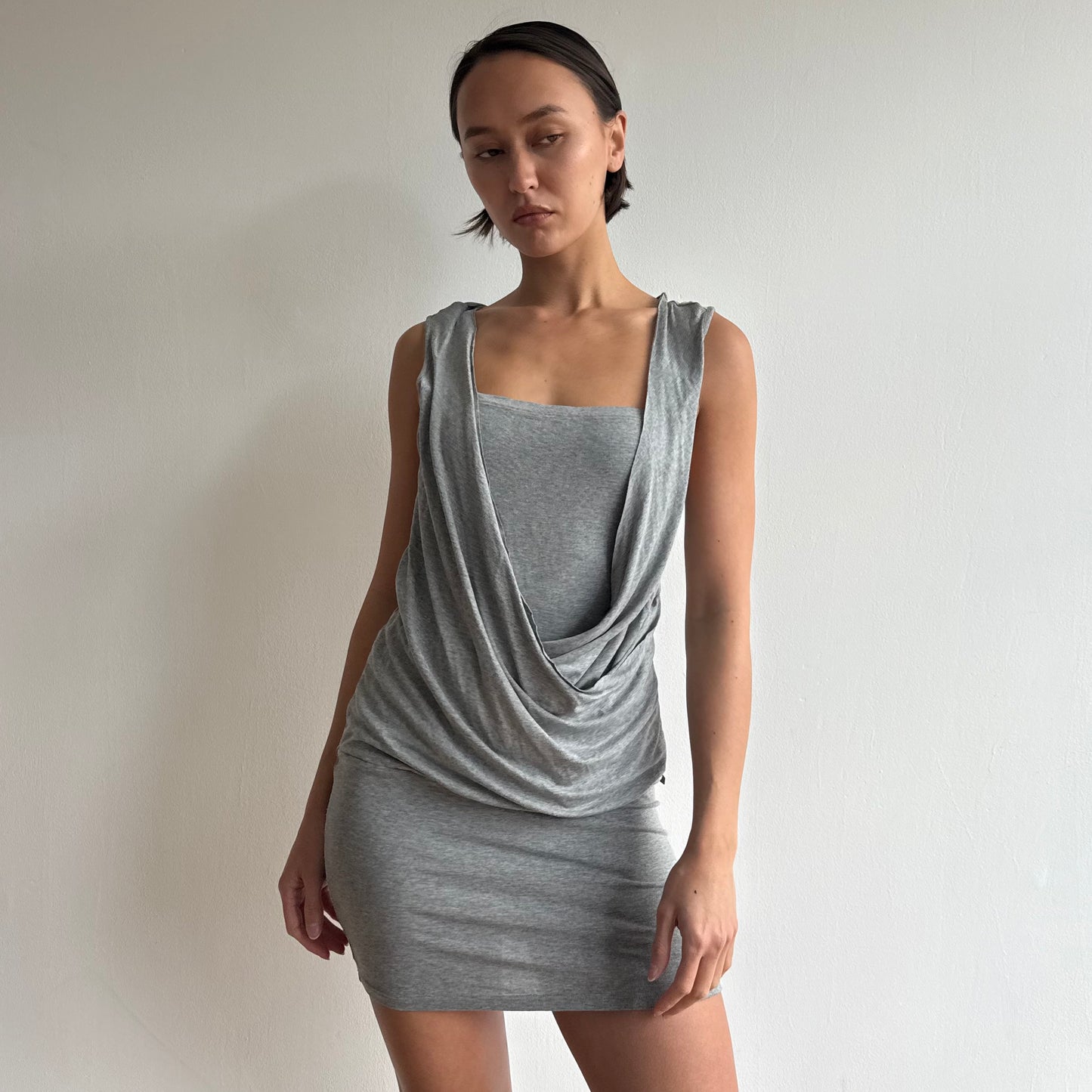 Grey Morgan ruched cowl midi dress - Size S