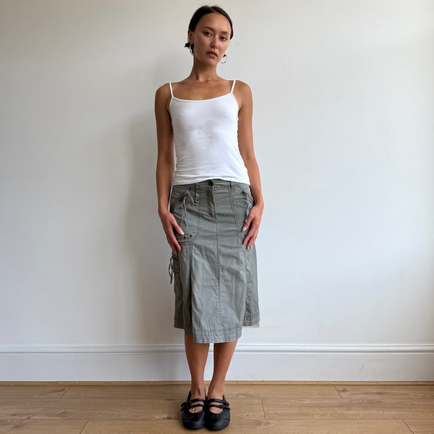 Khaki cargo midi skirt - Size S