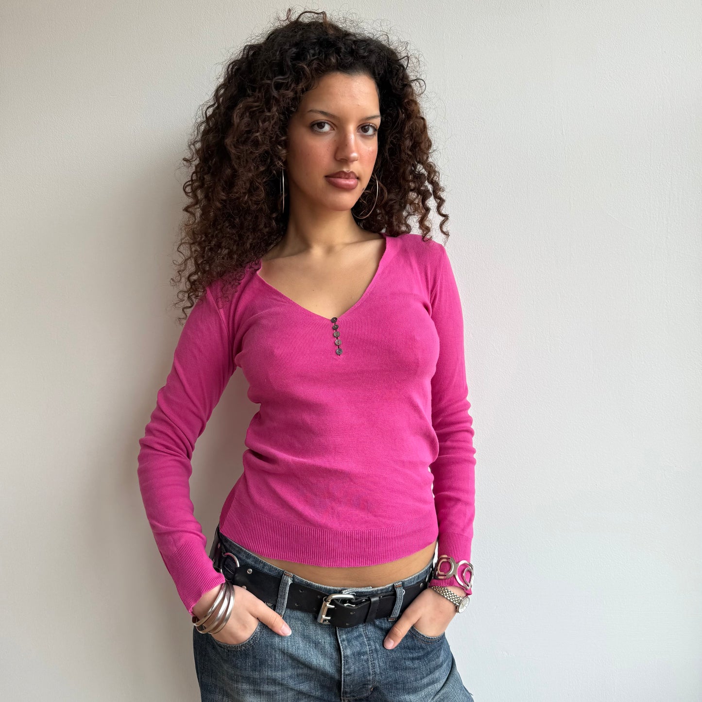 Pink v-neck knit - Size S