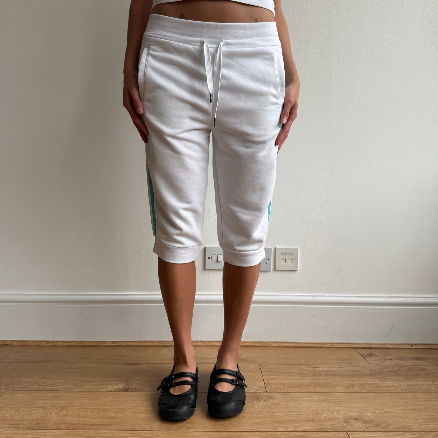 White + blue adidas sporty capris - Size S
