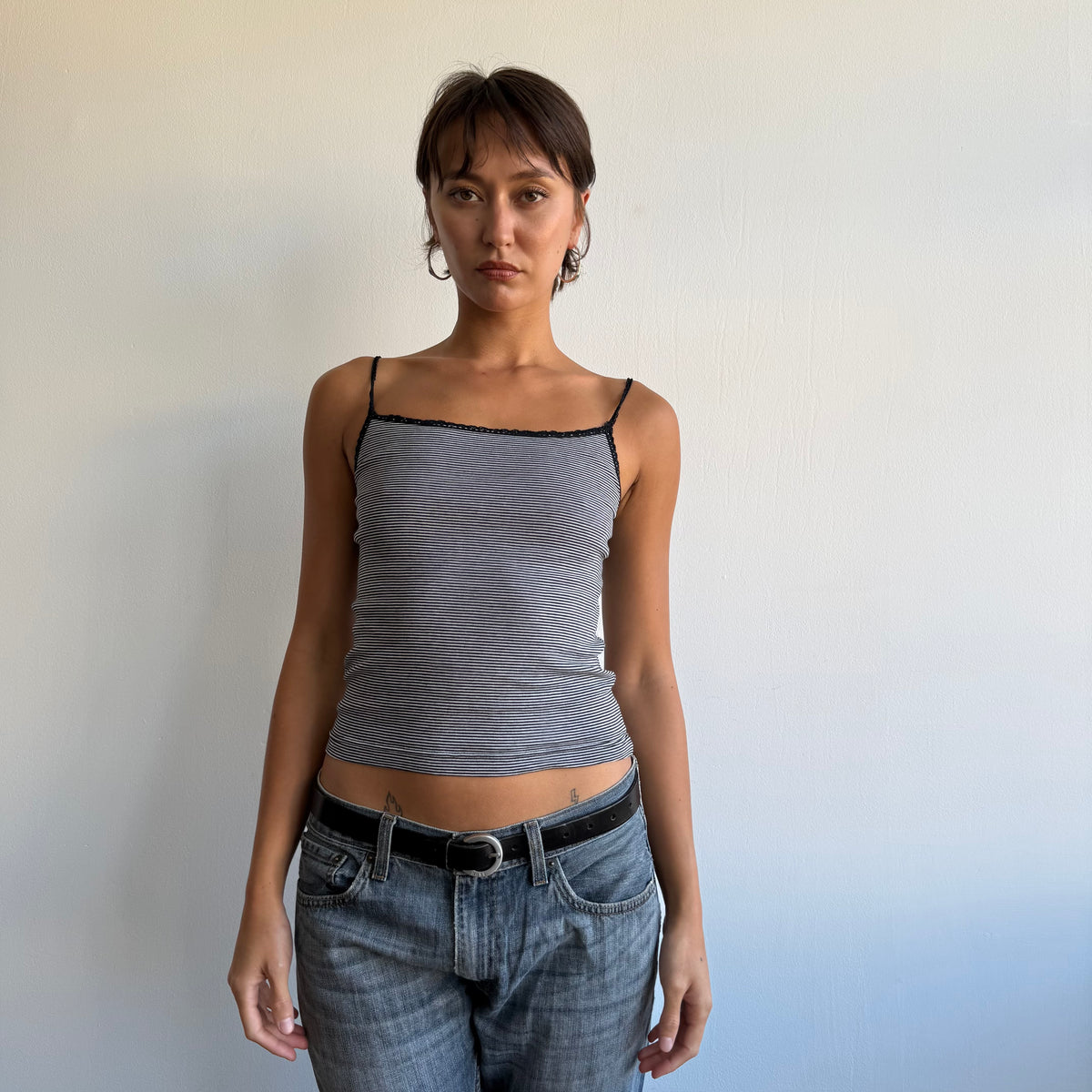 Black + grey striped cami - Size S