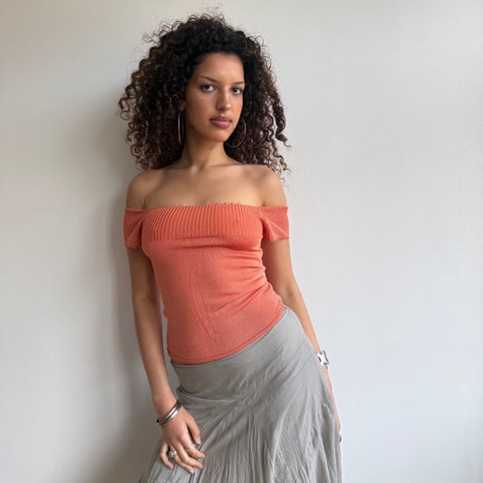 Orange knit bardot top - Size XS
