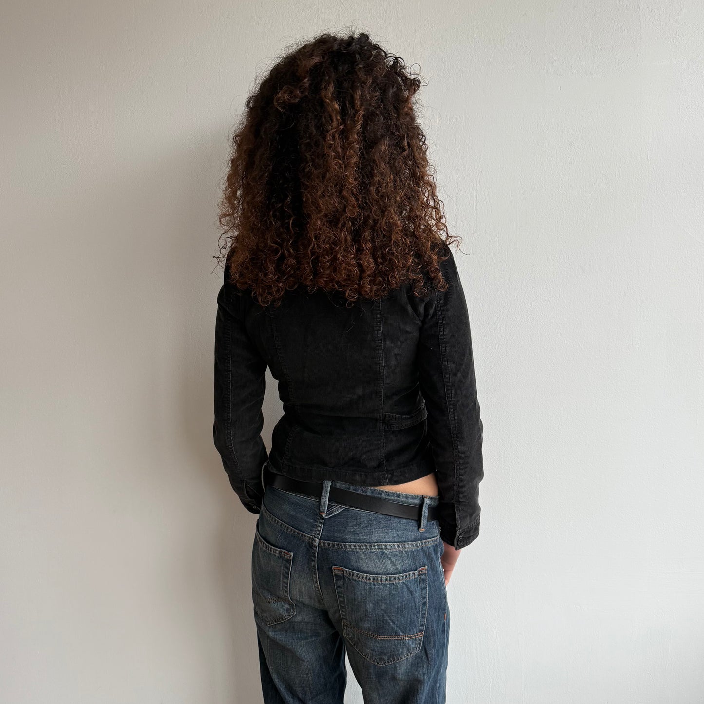 Black corduroy ruffle peacoat - Size S