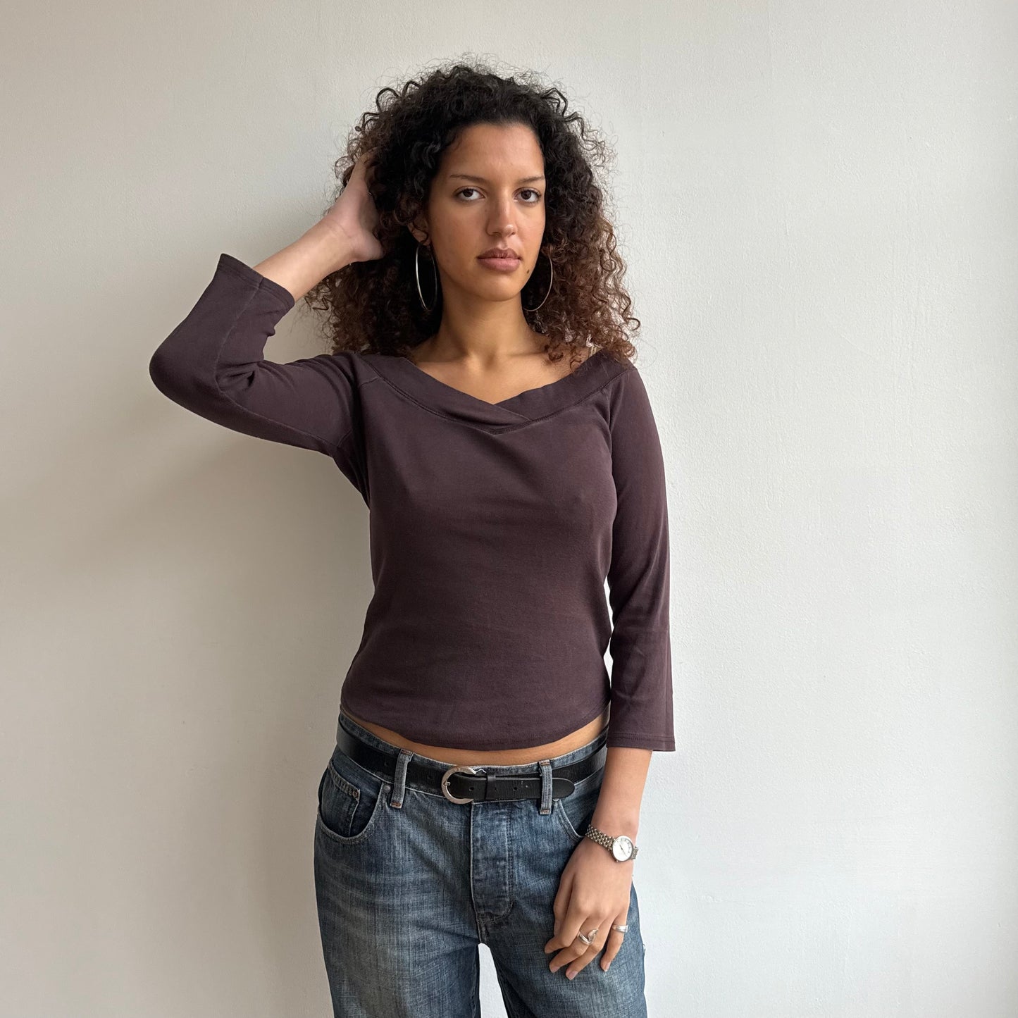 Brown 3/4 sleeve top - Size M