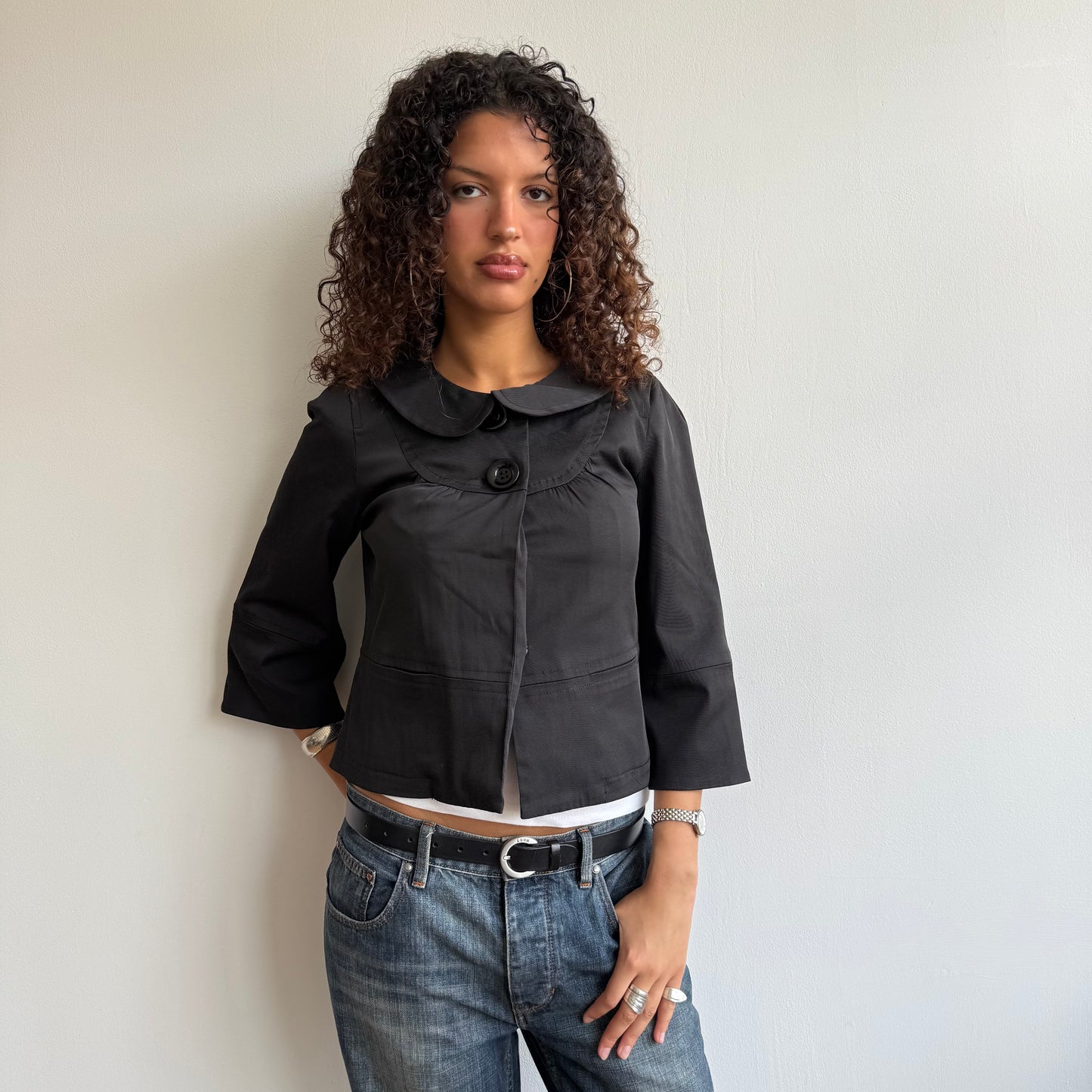 Black satin swing jacket - Size S