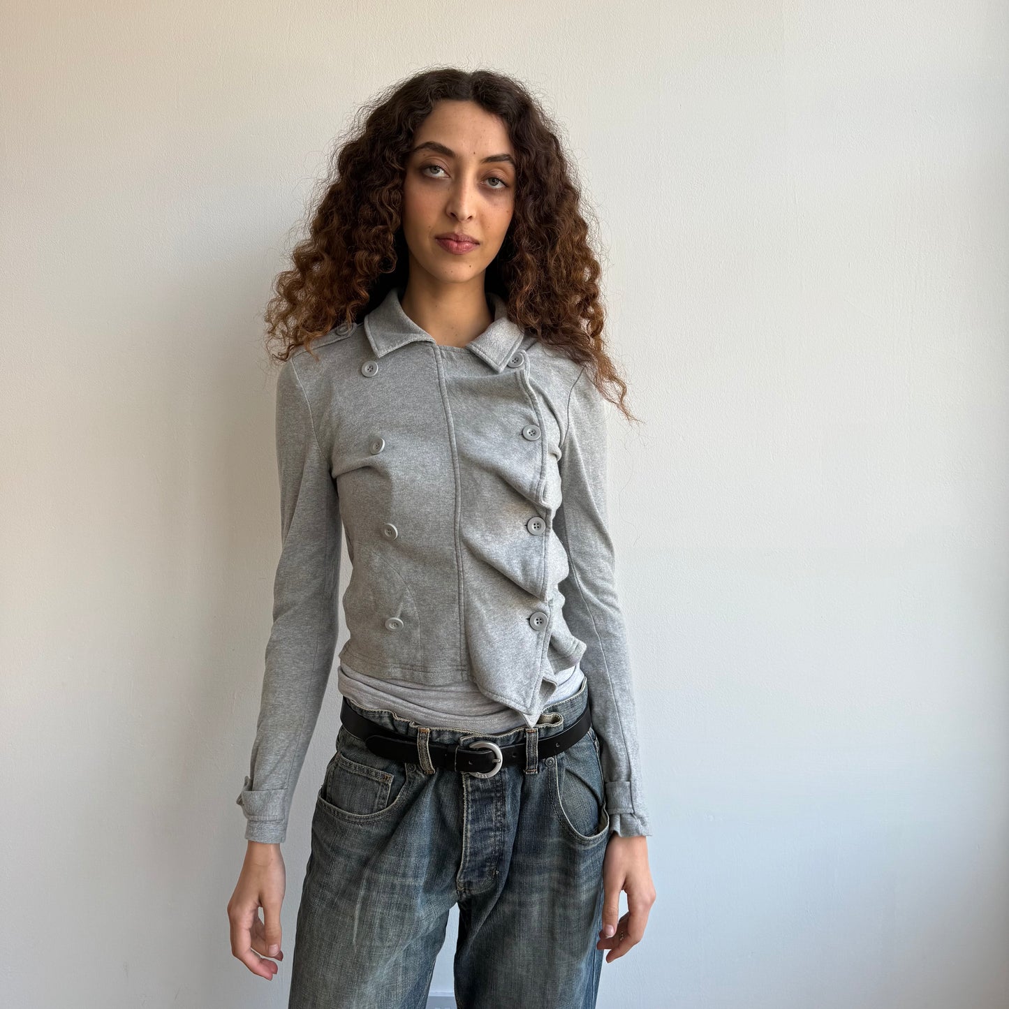 Grey ruffle peacoat jumper - Size S