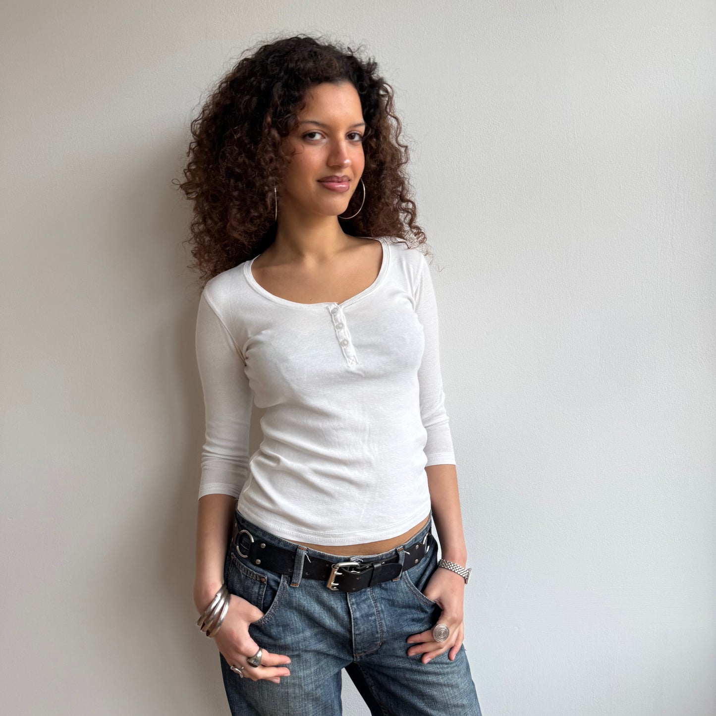 White 3/4 sleeve top - Size S