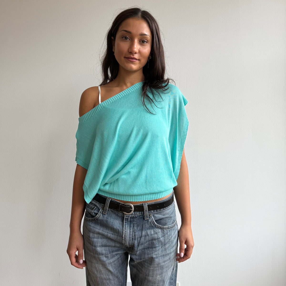 Turquoise short sleeve slouchy knit - Size M