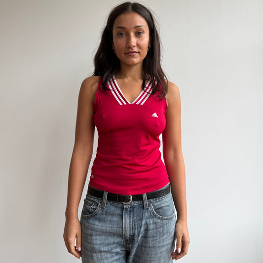 Red Adidas white stripe top - Size S