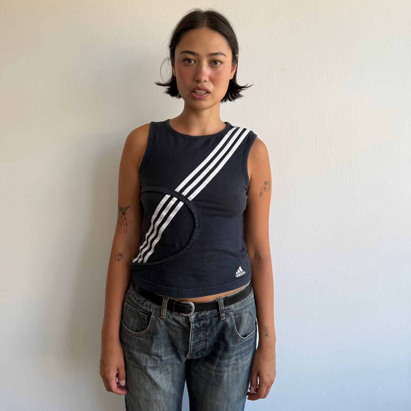 Black 3-stripe Adidas top - Size S/M