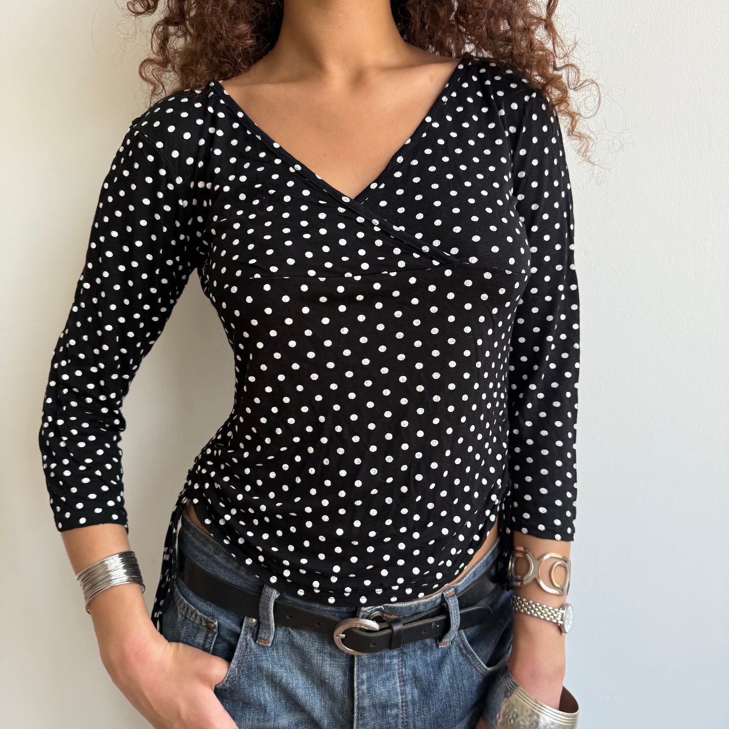 Polka dot ruched tie side top - Size M