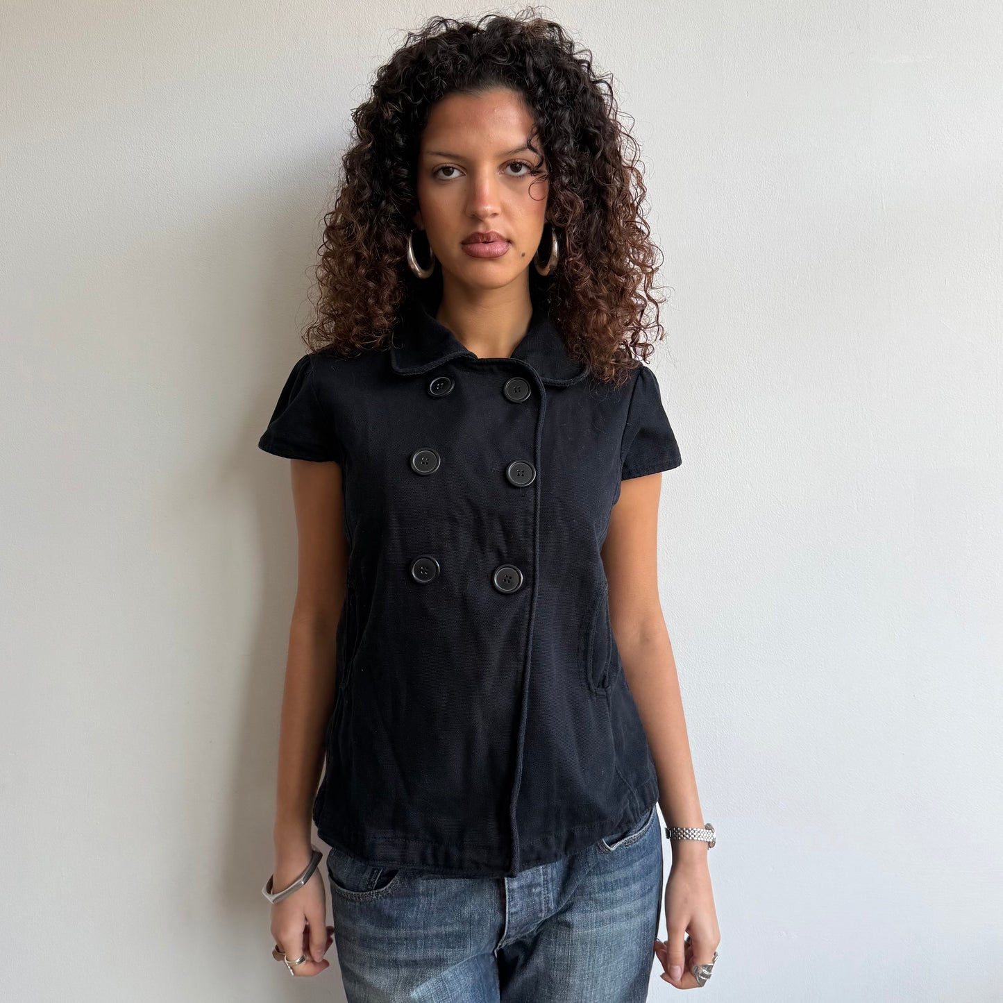 Black short sleeve peacoat - Size M