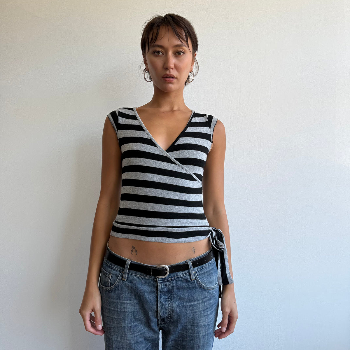 Black + grey striped ballet top - Size XS