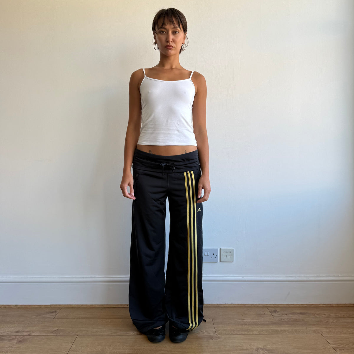 Navy + yellow Adidas track pants - Size M/L