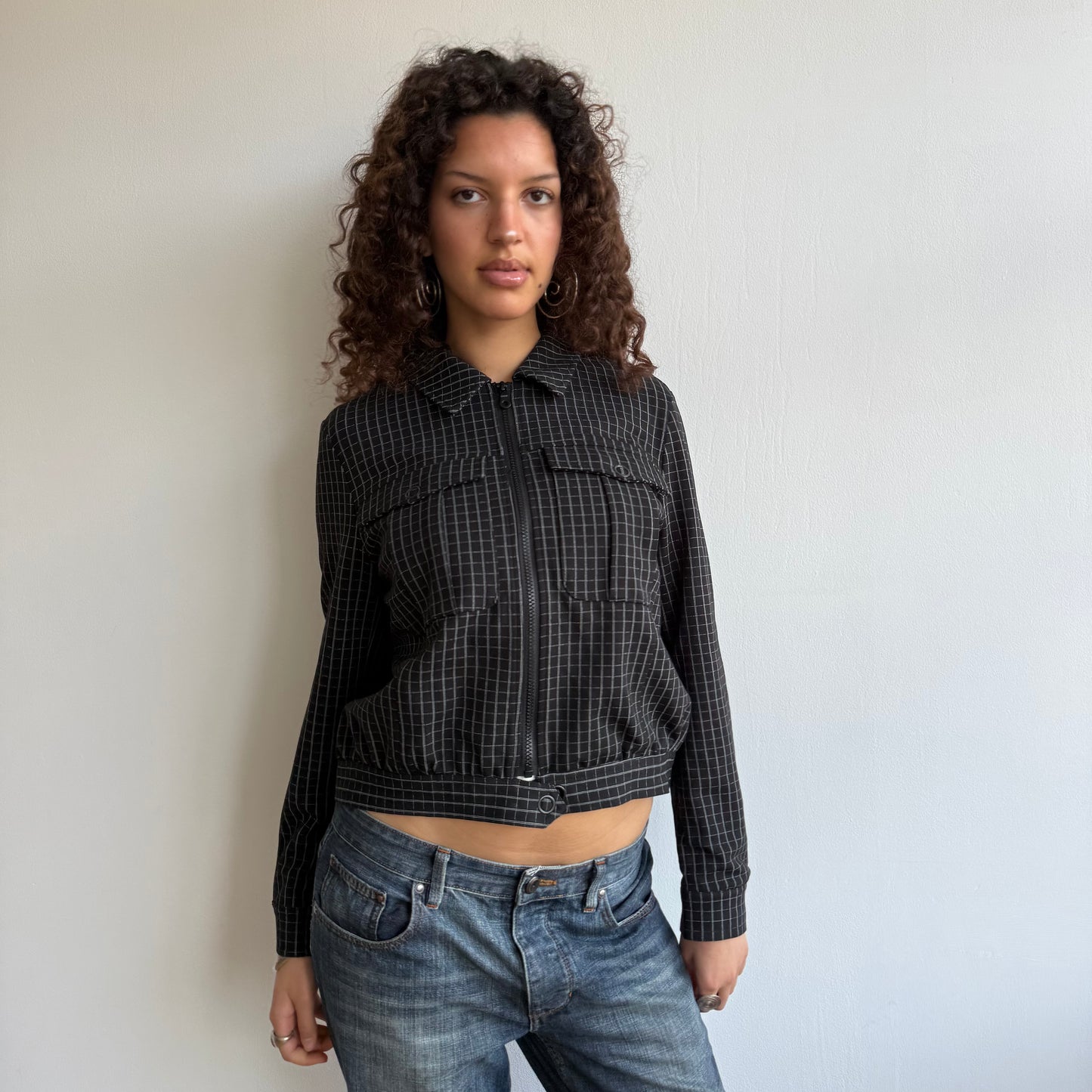 Navy plaid bomber - Size S