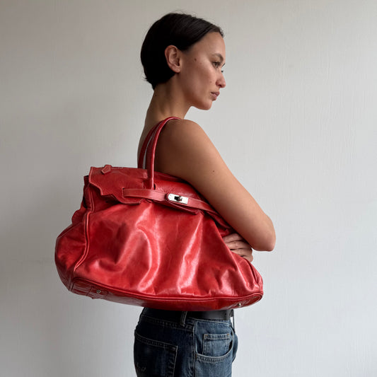 Red leather ‘firkin’ bag - One Size