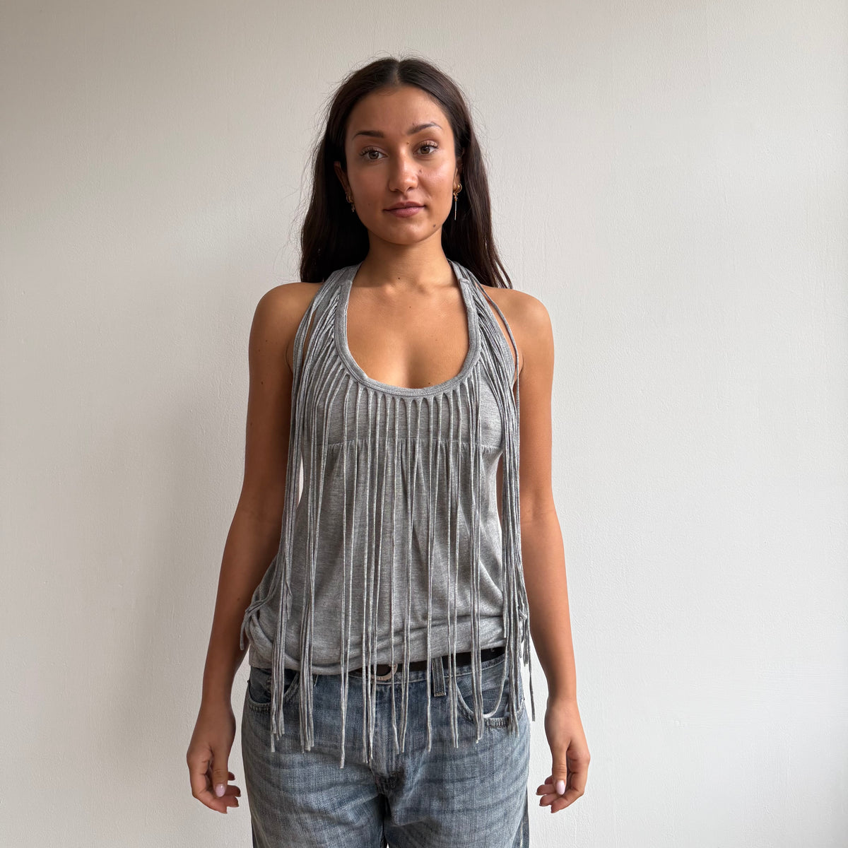 Grey fringe tank top - Size S-M