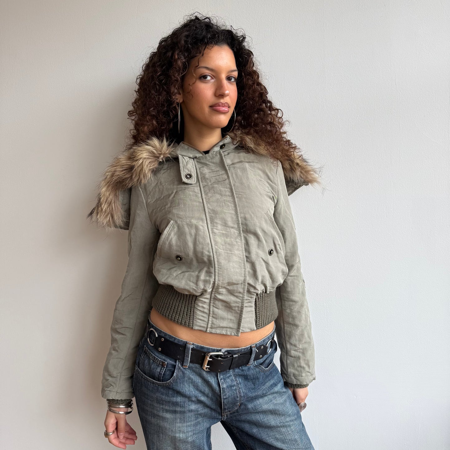 Khaki fur hood bomber - Size S