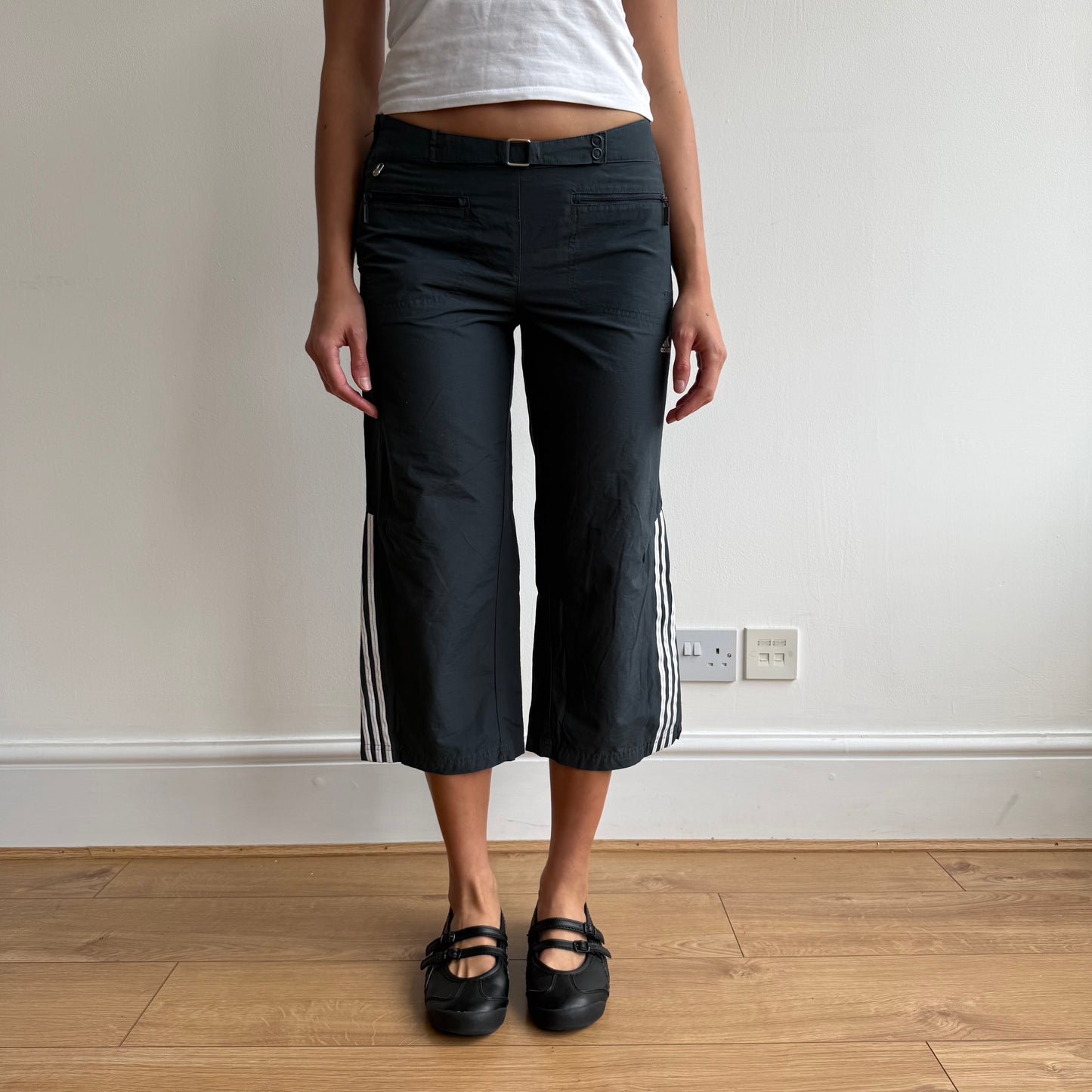 Navy Adidas belt capris - Size S
