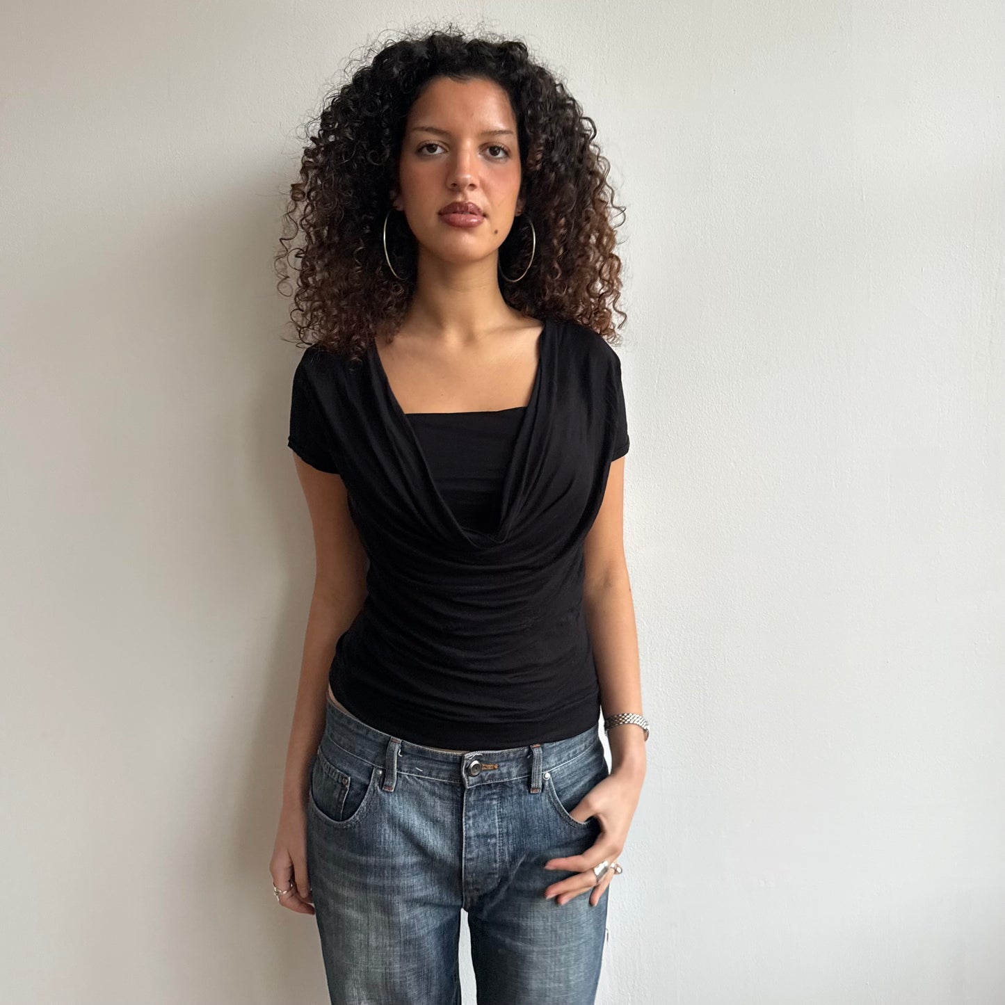 Black slouchy cowl top - Size S/M