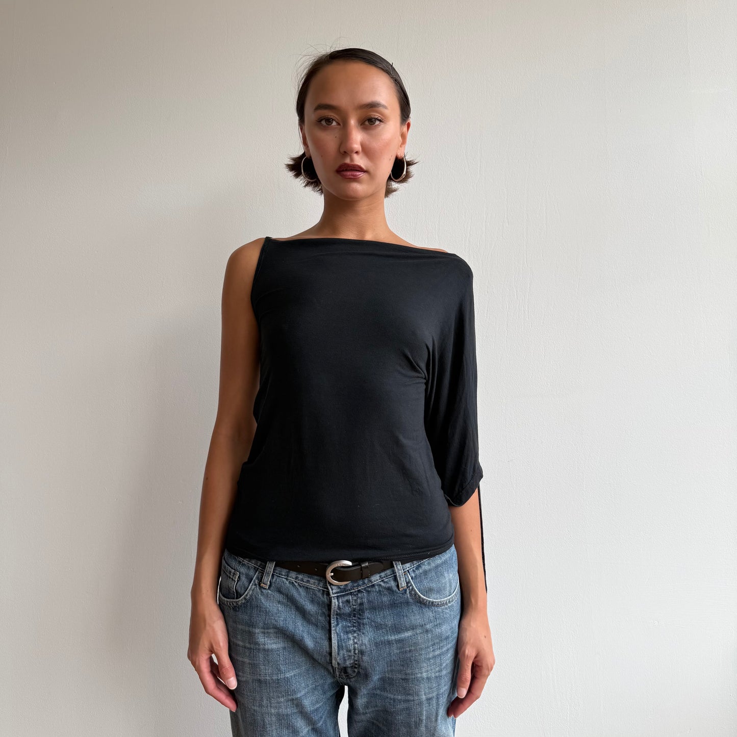 Black one shoulder long sleeve top - Size S