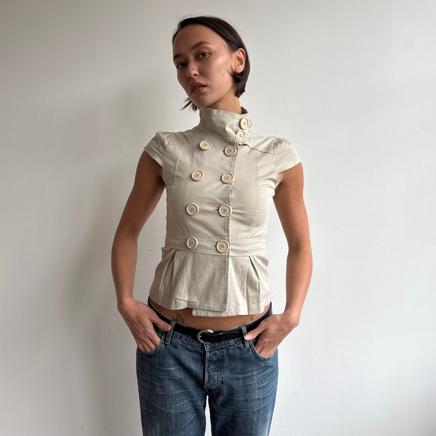 Beige short sleeve peacoat - Size S