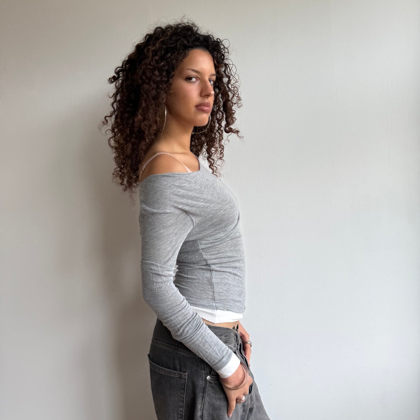 Grey double layer fine knit top - Size S + M